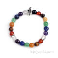 Perles rondes Bracelet masculine avec musique symboles Bracelet de perles de gros 7 Chakra Stone